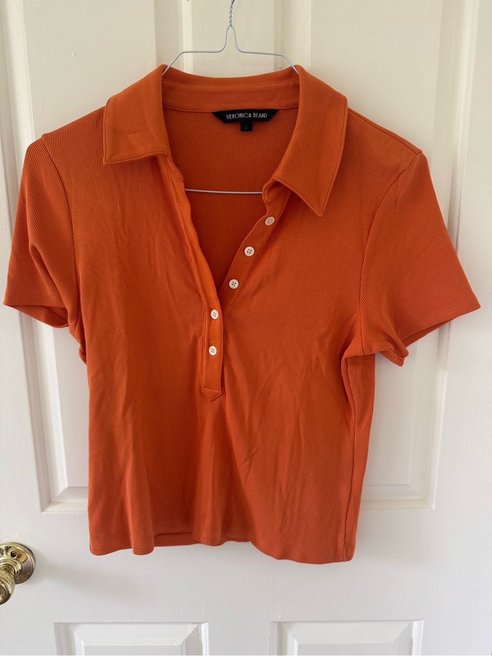 Veronica Beard Orange Short-Sleeve Button-Down Polo Top